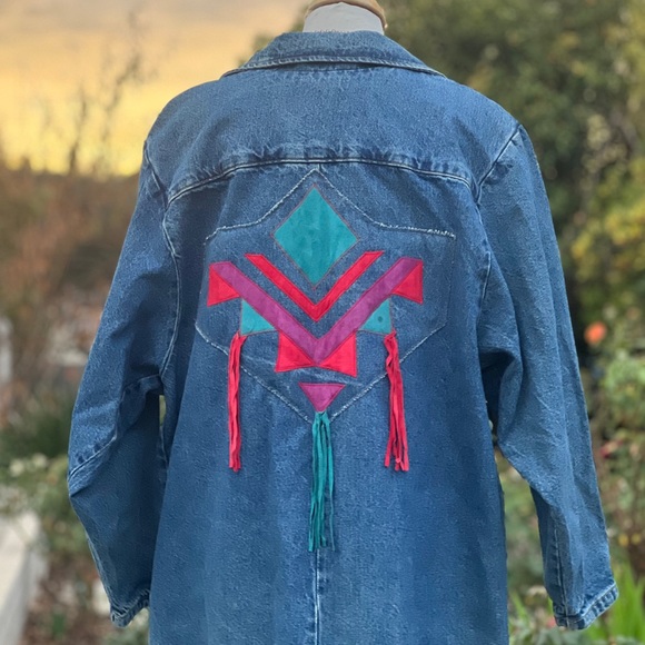 VINTAGE PIONEER WEAR Denim southwestern fringed duster jacket|14 - Picture 5 of 15